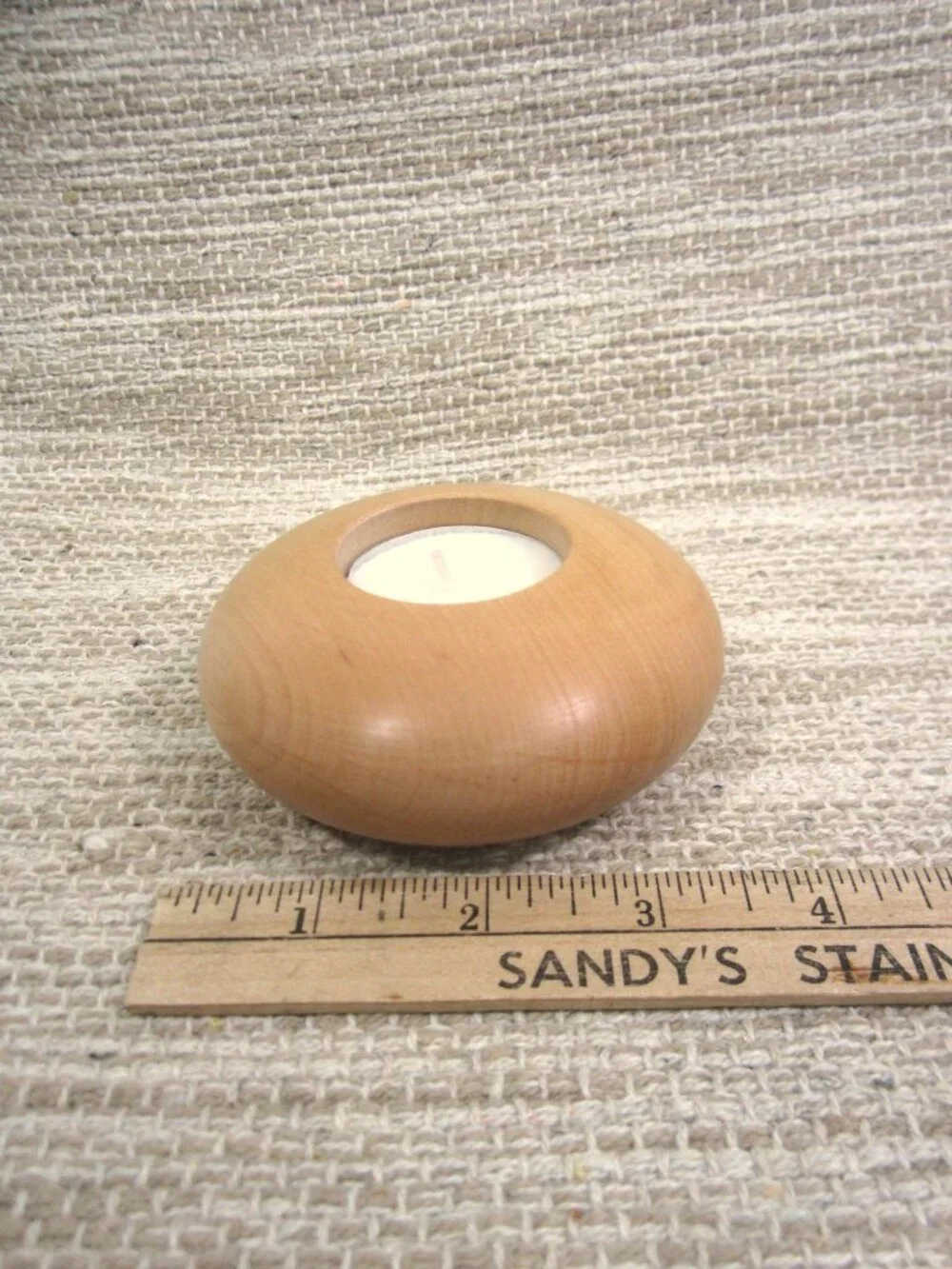 NEW Birch or Beech Wood Turned Tea Light Candle Holder Contemporary MCM Round